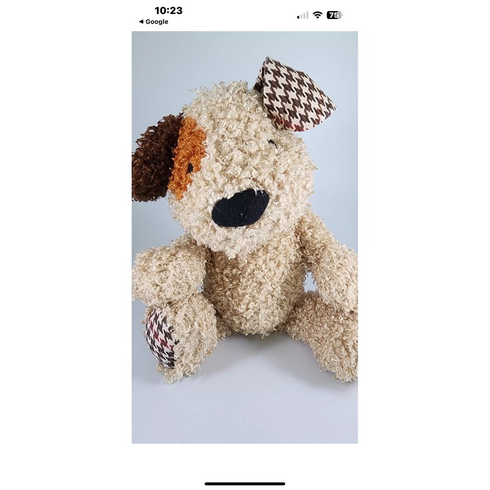 Lambs & Ivy Bow Wow Wilson Puppy Dog Plush Tan Shaggy Houndstooth‎ 14"